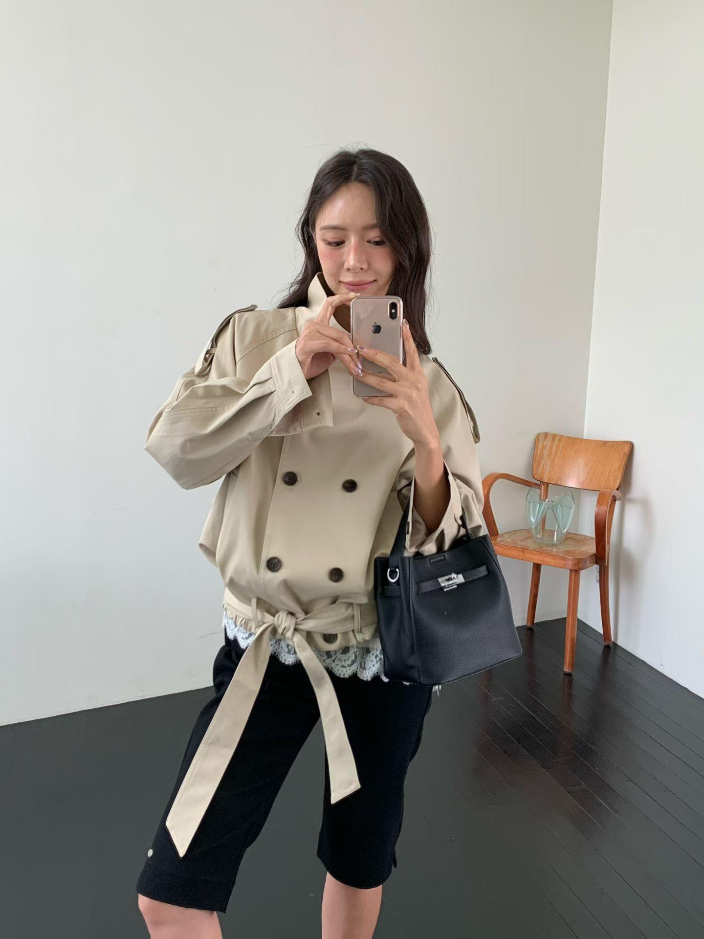 下擺綁帶翻領風衣外套
